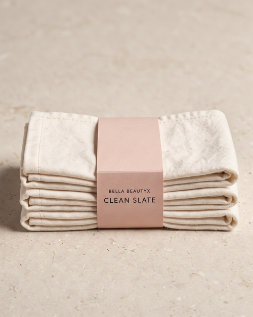 Clean Slate Cleansing Cloths — folded ivory cloths with band